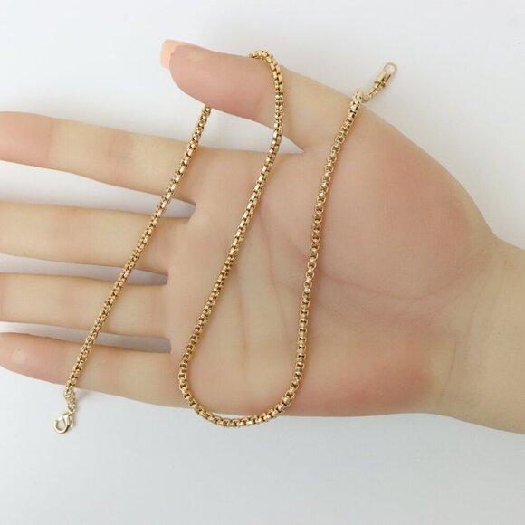 Elegant Rose Gold Plated Brass Box Chain Necklace, XPNL0219 - Picture 2 of 13